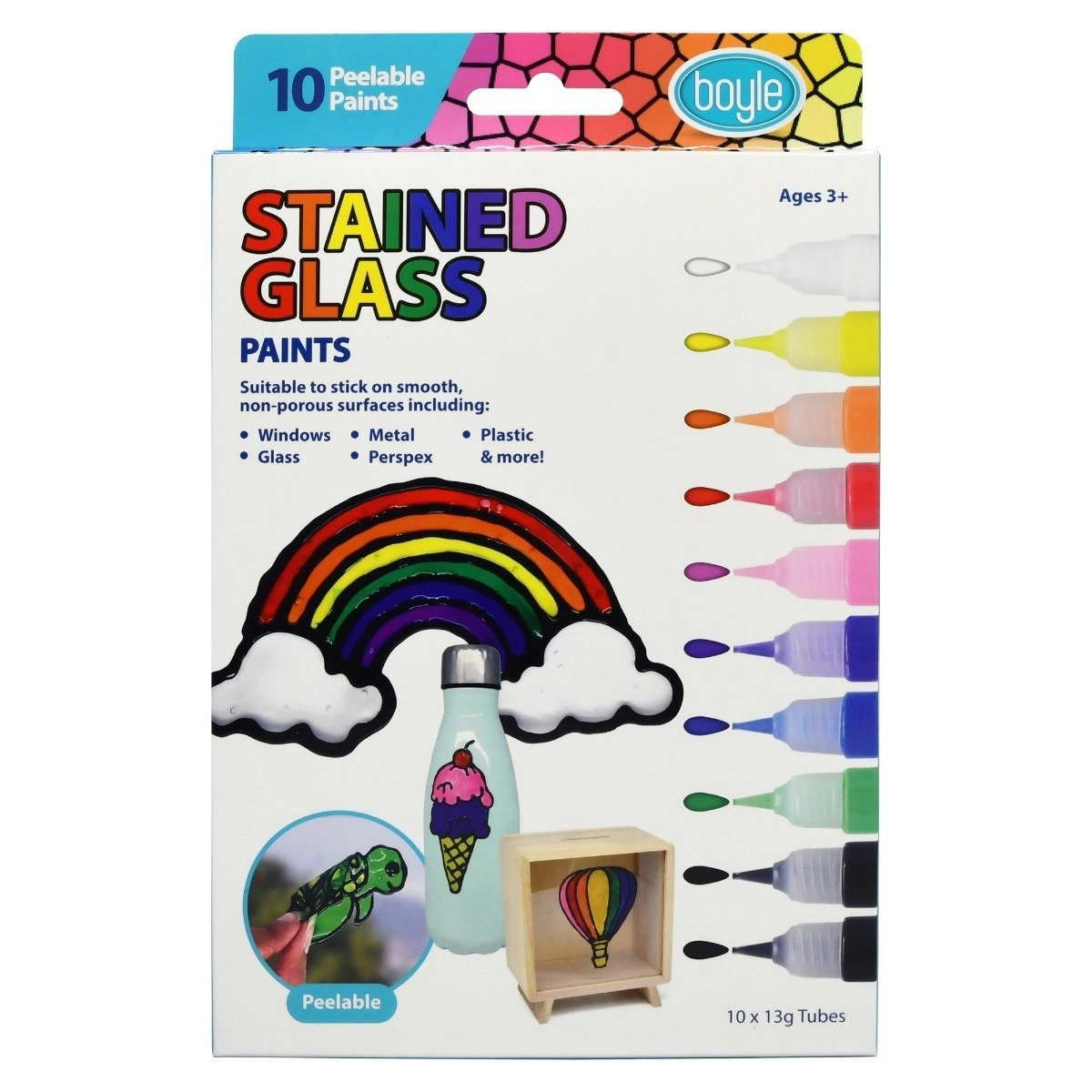 10PK Boyle Stained Glass Peelable Drawing Paints Art/Craft Kids/Children 3y+