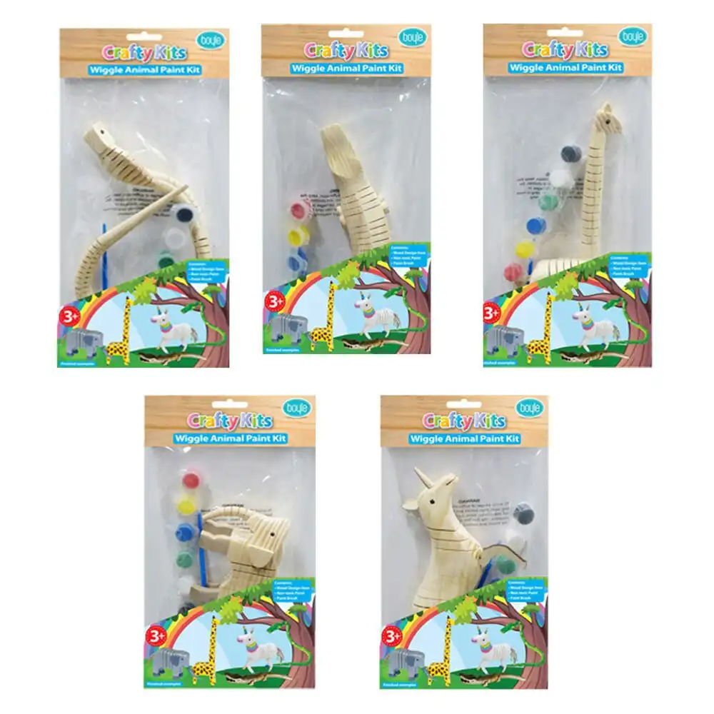 5x Crafty Kits Wooden Wiggle Animal Art/Craft Non-Toxic Paint Activity Kit Asstd