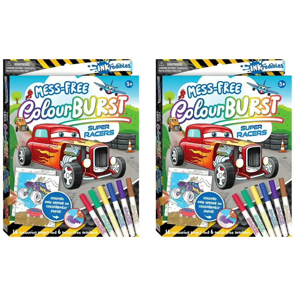 2x Inkredibles: Super Racers Colour Burst Colouring Activity Kit Art Book 3y+