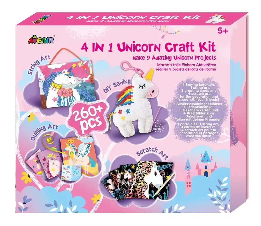 Avenir 4-in-1 Unicorn Craft Kit Scratch Art Picture Keychains Greeting Cards 5y+