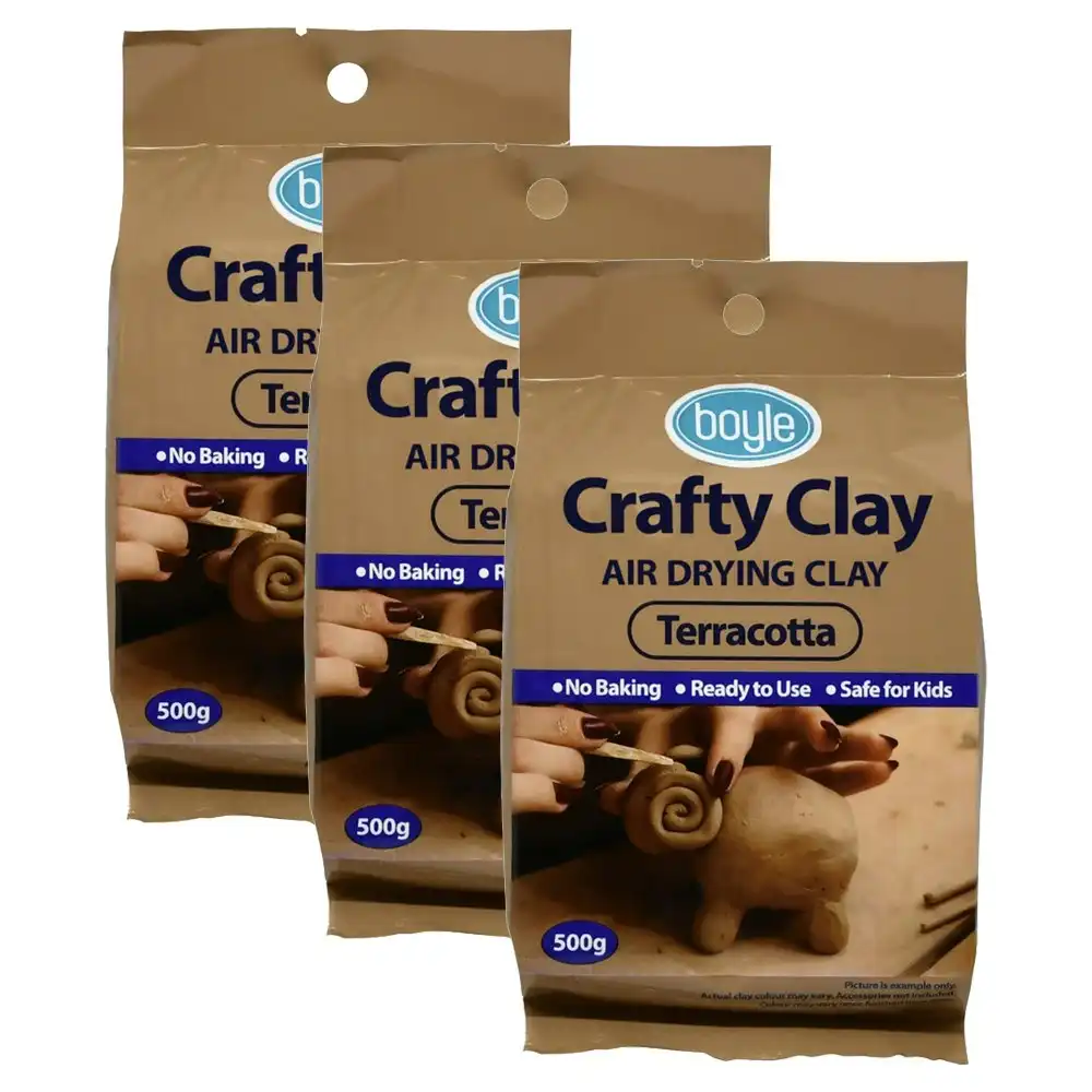 3PK Boyle Crafty Modelling Clay Kids/Child DIY/Craft Air Drying Terracotta 500g