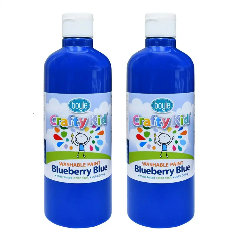 2x Boyle Crafty Kids 500ml Washable Non-Toxic Arts Colour Paint Blueberry Blue