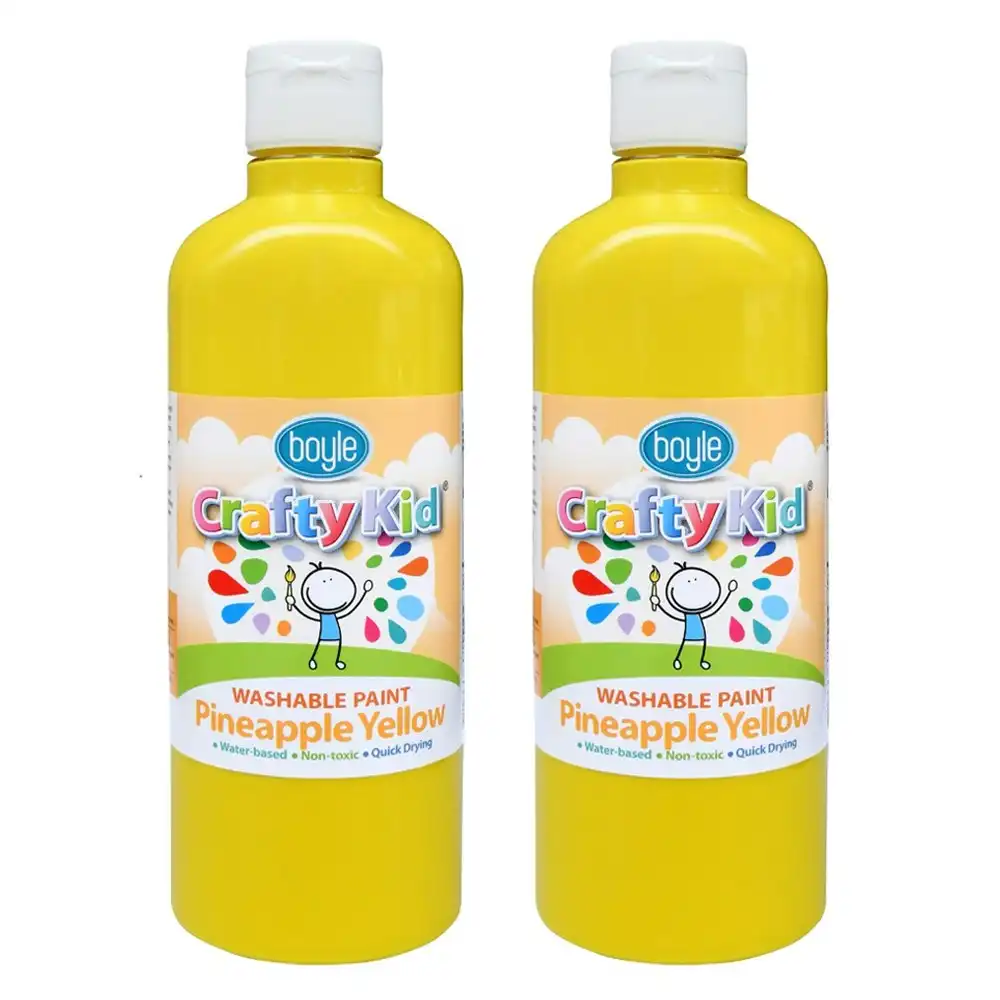 2x Boyle Crafty Kids 500ml Washable Non-Toxic Arts Colour Paint Pineapple Yellow