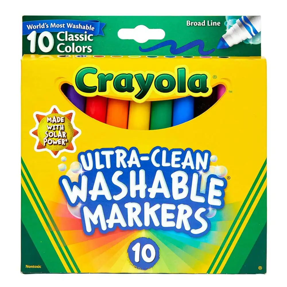 10pc Crayola Ultra Clean Classic Colours Washable Broad Line Markers For Kids 4+