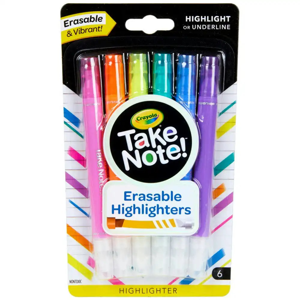6pc Crayola Take Note! Erasable Highlighters Set Kids/Children Art/Craft 6y+