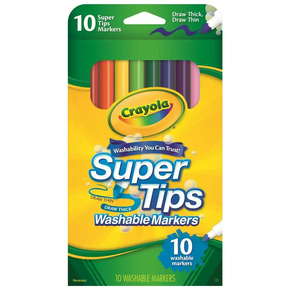 10pc Crayola Super Tips Washable Colouring Markers Art/Craft Kids/Children 4y+