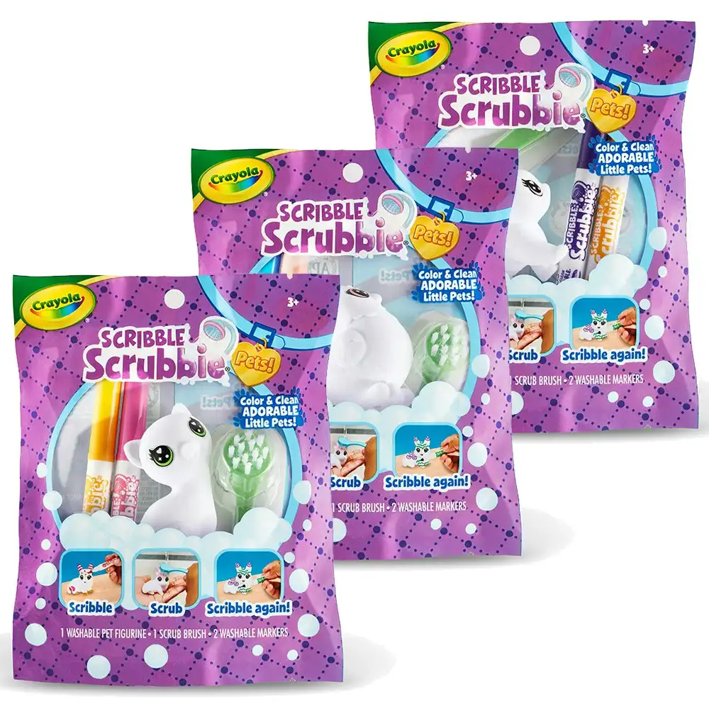 3x Crayola Scribble Scrubbies Pets Refresh Kids/Children Art/Craft Toy Assorted