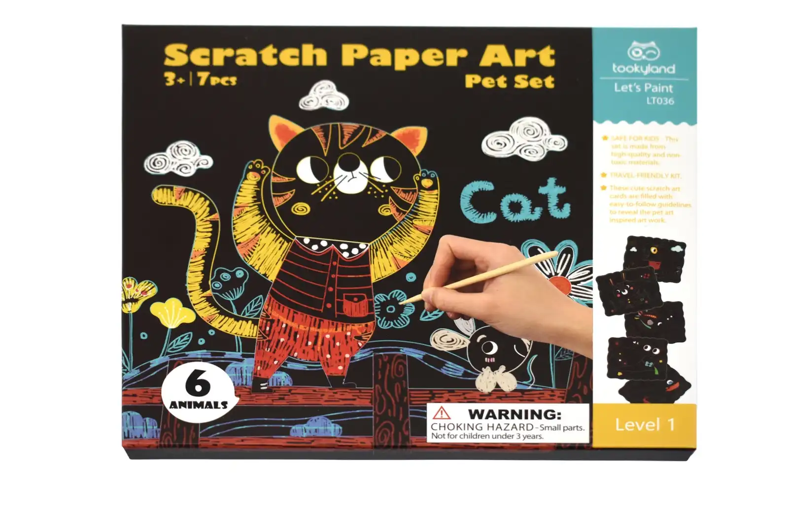 7pc Tookyland Kids Scratch Paper Art Pet Set Craft Activity Fun Play Toy Kit 3+