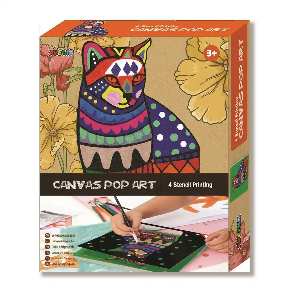 Avenir 20x20cm Canvas Pop Art Cat Stencil Paint Art/Craft Colouring Kids Toy 3y+