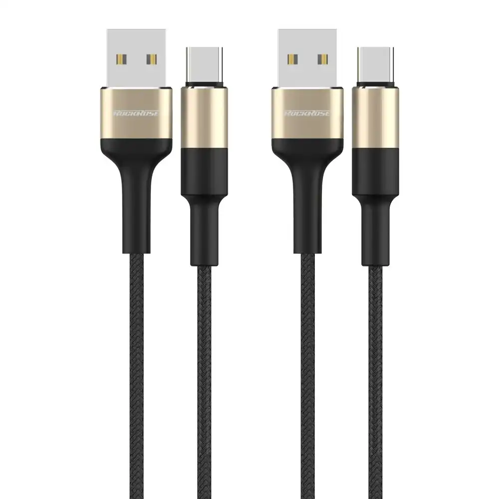 2PK RockRose Acacia AC 1m 2.4A Nylon Braided USB-A to USB-C Charging/Sync Cable