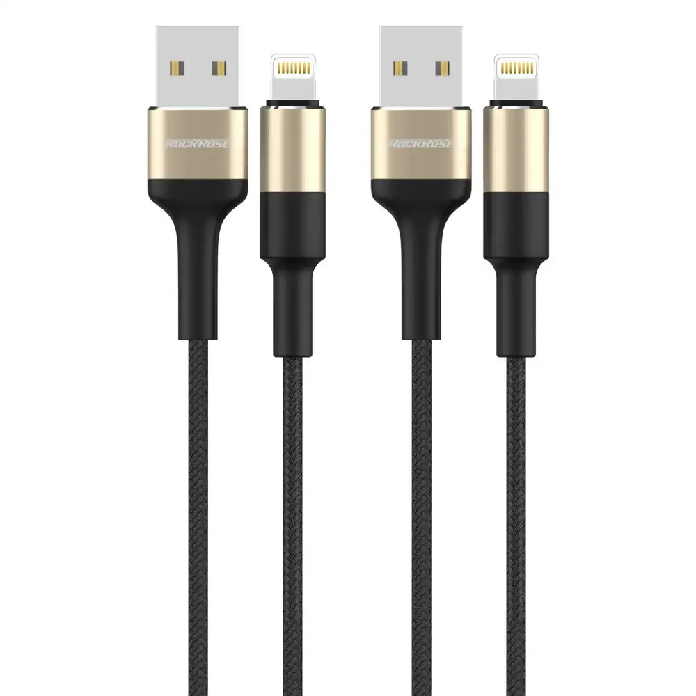 2PK RockRose Acacia AL 1m 2.4A Nylon USB-A Charging Cable For Apple iPhone