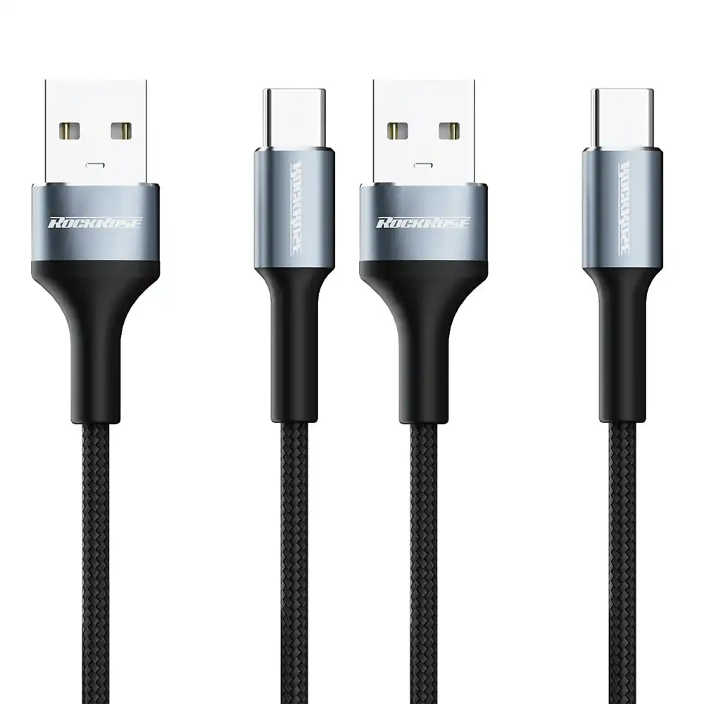 2PK RockRose Aspire AM 2.4A 1m USB-A to USB-C Phone Charging/PC Data Sync Cable