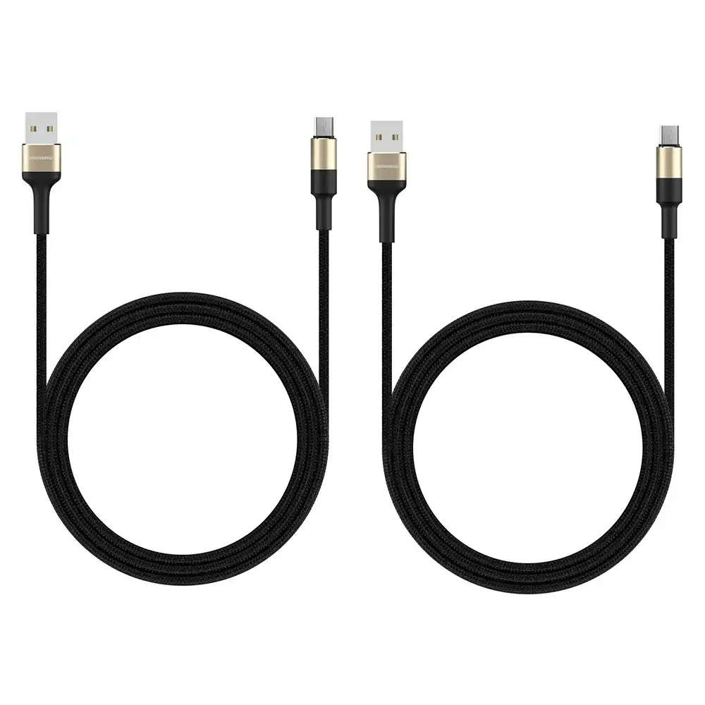 2PK RockRose Acacia AM 1m 2.4A Nylon-Braided USB-A to Micro USB Charging Cable