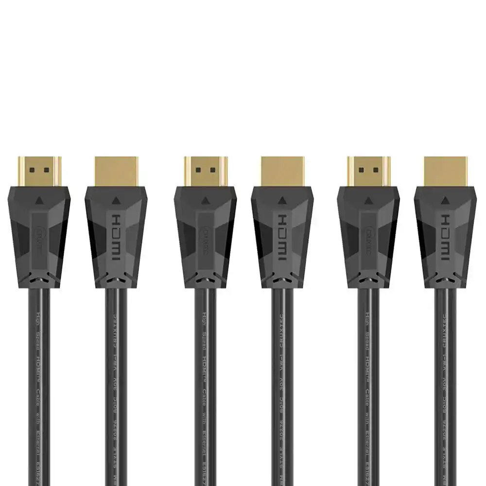 3PK Cruxtec 1m Premium High Speed HDMI 2.0 18Gbps 4K 60Hz Cable w/ Ethernet BLK