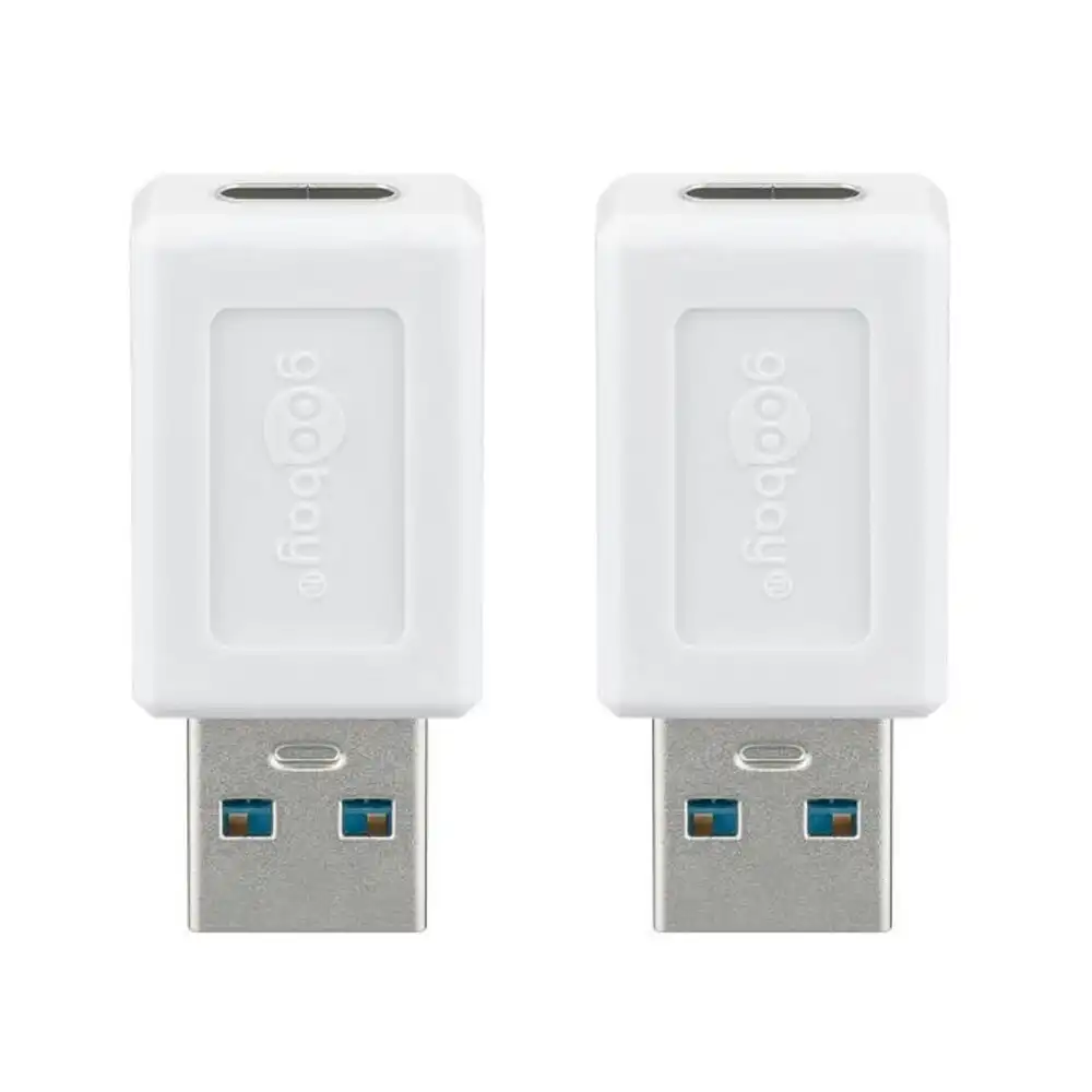 2x Goobay USB-A Male to USB-C Female 3.0 Adapter Connector For Laptop/PC White