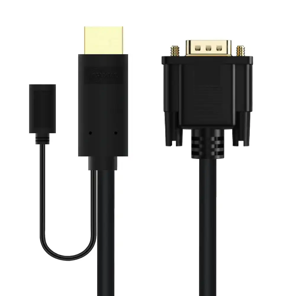 Cruxtec 2m HDMI Male to VGA Male Active Cable with Micro USB Female 1080p Black