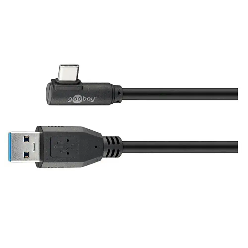 Goobay Male 1m USB-A 3.0 to USB-C 90° Cable Charger Cord For Smartphones Black