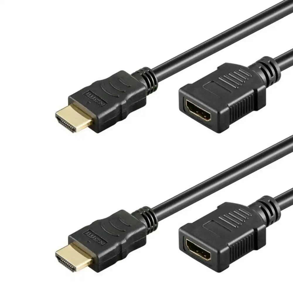 2x Goobay 1.5m Male to Female HDMI Extension Cable Cord w/ Ethernet For PC Black
