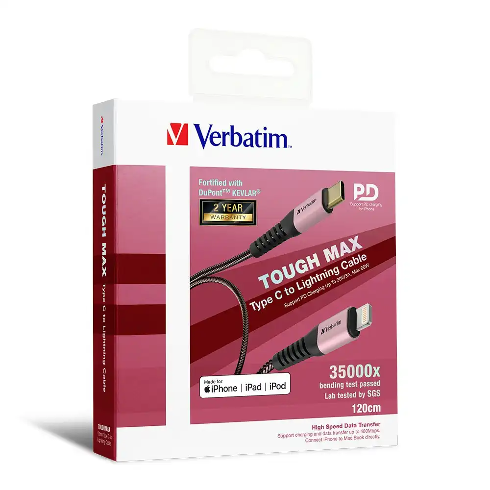Verbatim 1.2m Type C to Lightning MFI-Certified Cable with Kevlar Rose Gold