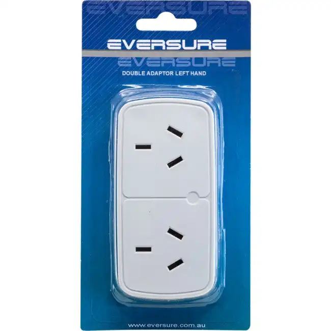 10A Mains Power Twin/Double Adaptor Slim Left Powerpoint Wall Plug Adapter White