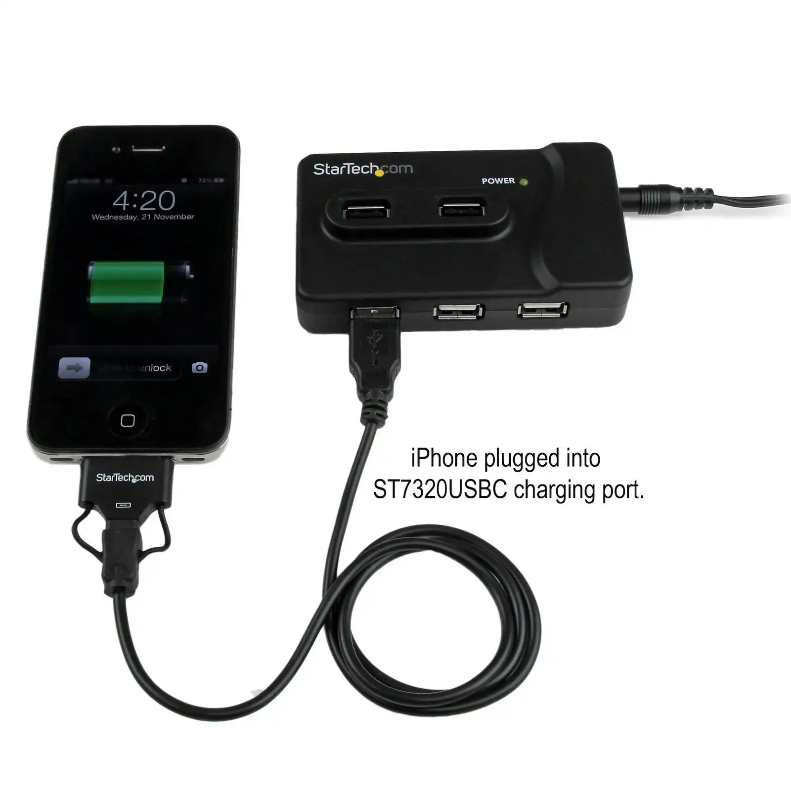 Star Tech 6 Port Combo Hub w/ x2 USB 3.0/x4 USB 2.0 & 2A Charge Port/20W Adapter