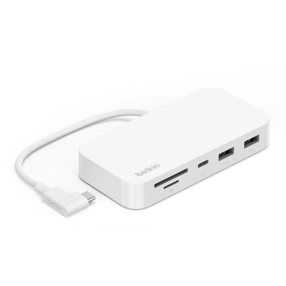 Belkin USB-C 6-In-1 USB-A/MicroSD/Ethernet Multiport Hub Adapter w/Mount White