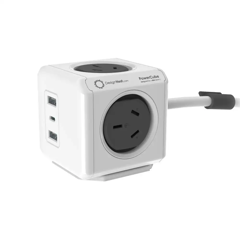 Design Nest Allocacoc Multiport Quick Charging PowerCube AU/NZ Plug Socket Grey