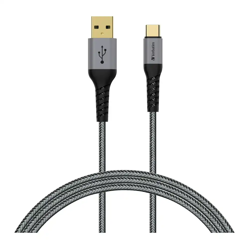Verbatim USB-A To Type C 2.0 Quick Charge Kevlar Phone Cable L-Shaped 120cm Grey