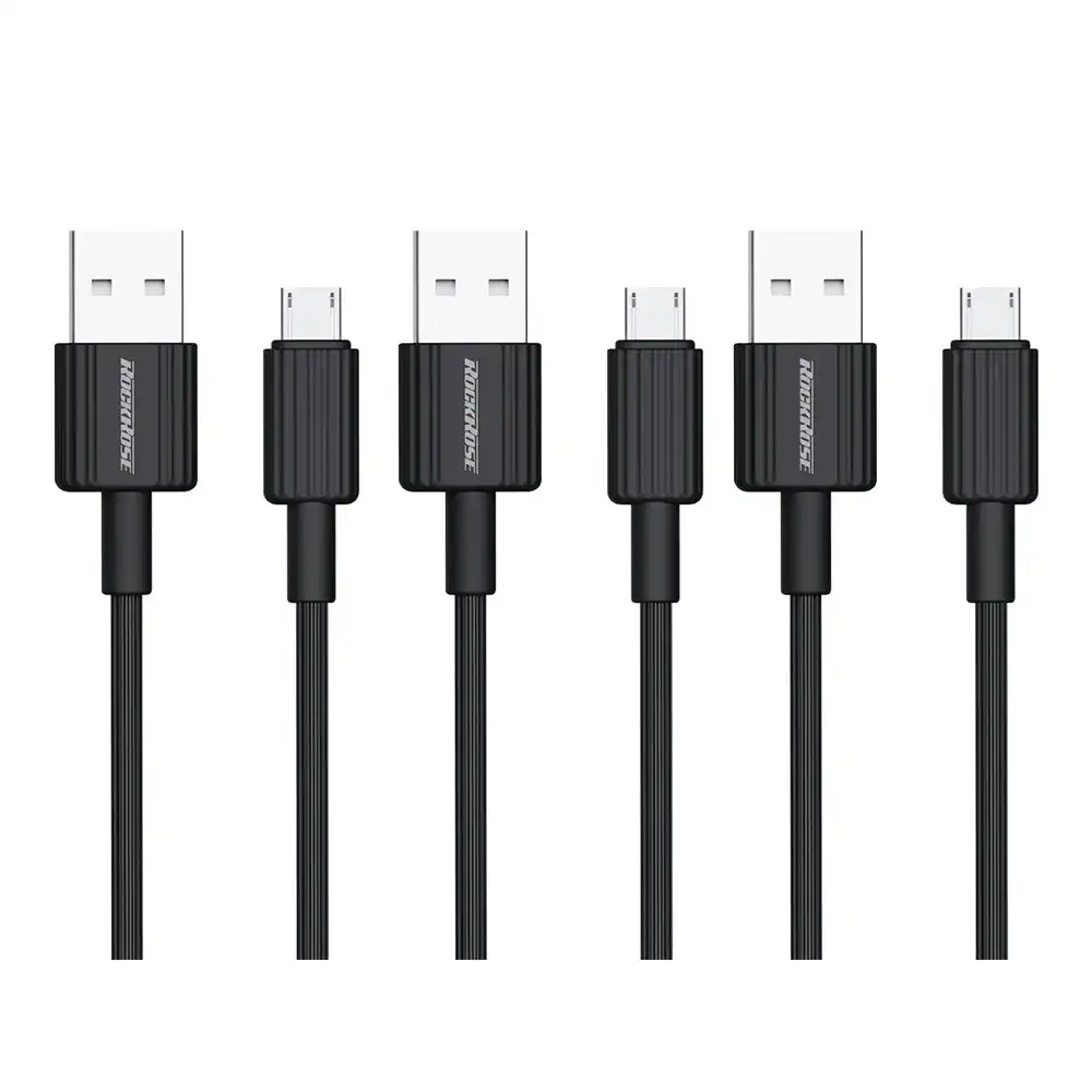 3PK RockRose Arrow AM 2.4A 1m USB to Micro USB Phone Charging/PC Data Sync Cable