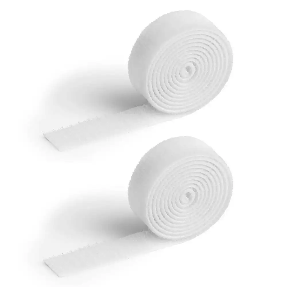 2x Durable Cavoline 2cm Self-Grip Cable Tape Adhesive Fastener Organiser White