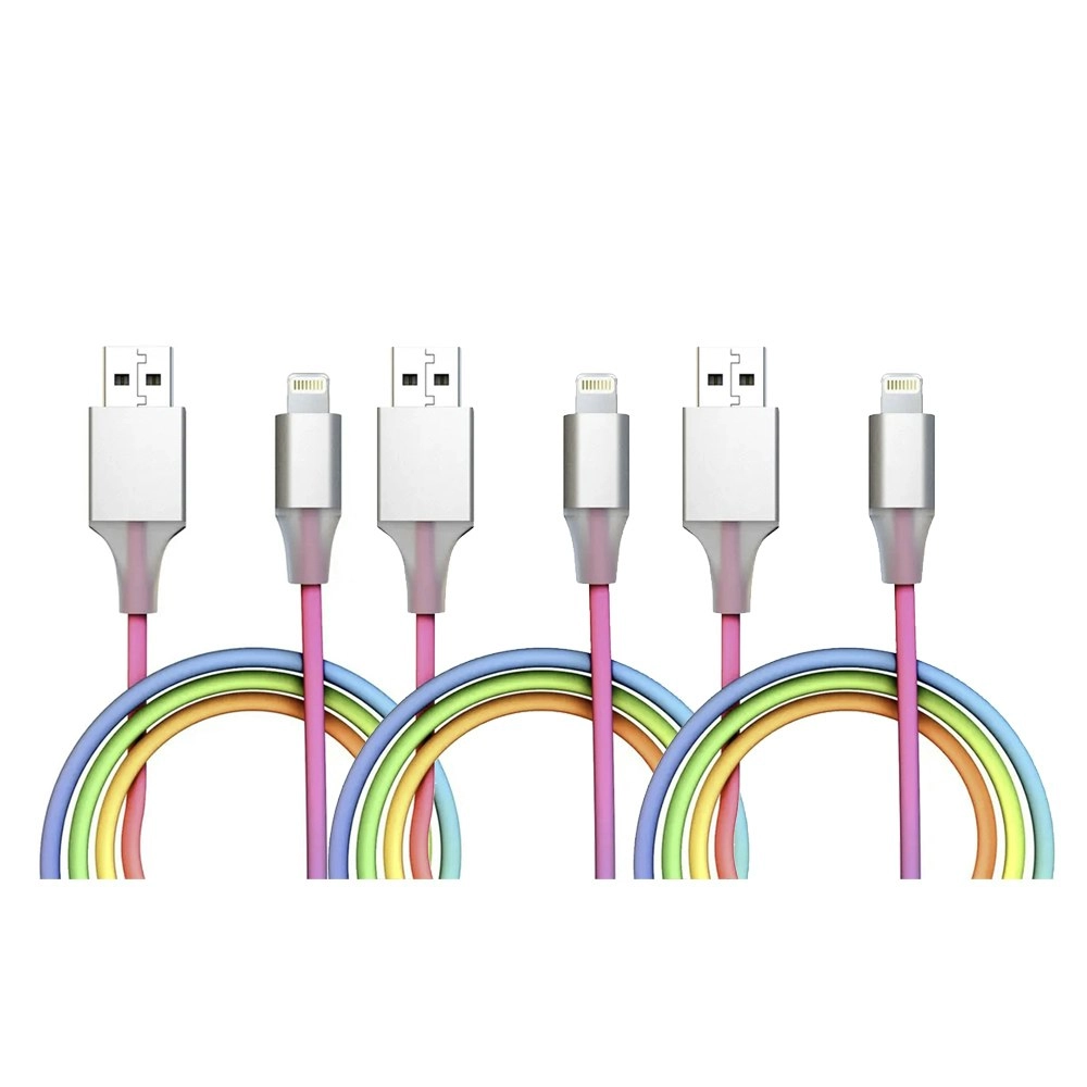 3x Laser Rainbow 8-Pin To USB Charger Charging Power Cable For Apple Devices 1m