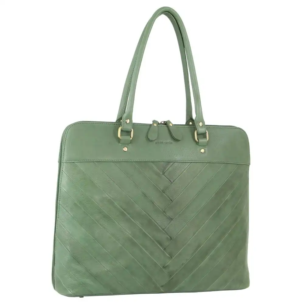 Pierre Cardin Herringbone Leather Large Women's/Ladies 13" Business Bag Green