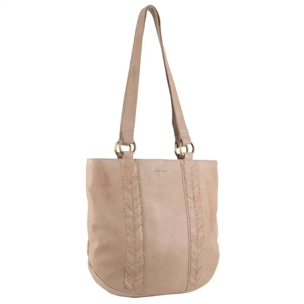Pierre Cardin Herringbone Embossed Leather Women's Shoulder Carry Bag Dusty Pink