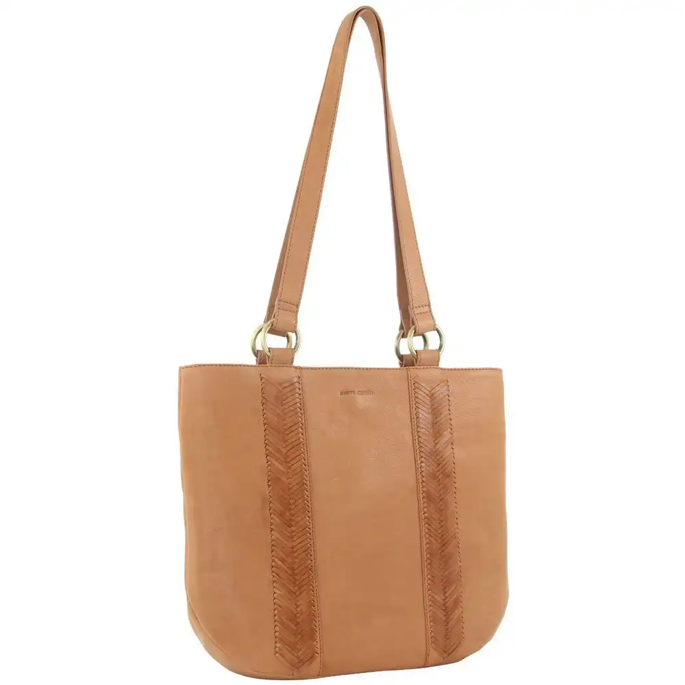 Pierre Cardin Herringbone Embossed Leather Women's/Ladies Shoulder Carry Bag Tan