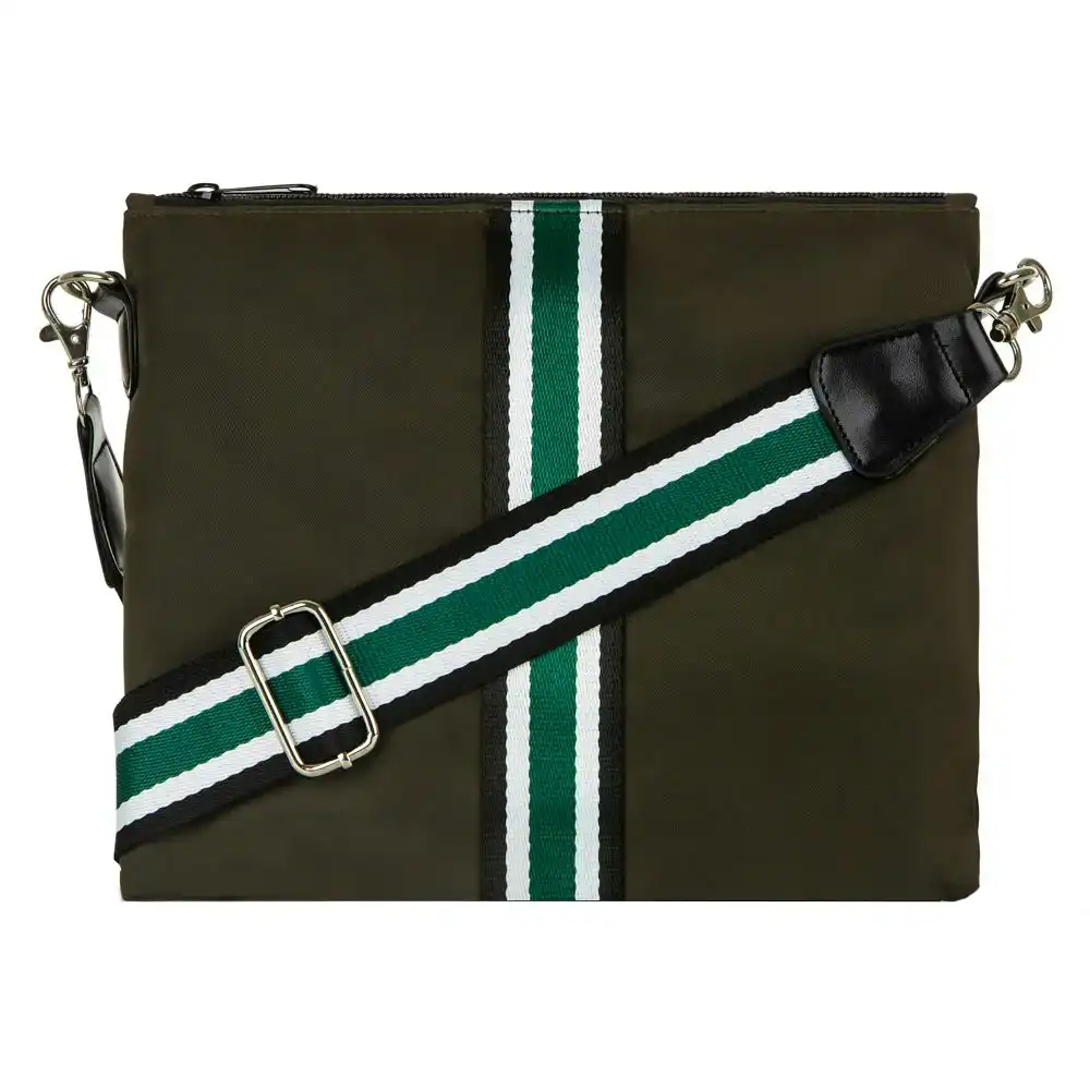 Punch Neoprene Premium Nylon Cross Body/Shoulder/Handbag w/Striped Strap Green