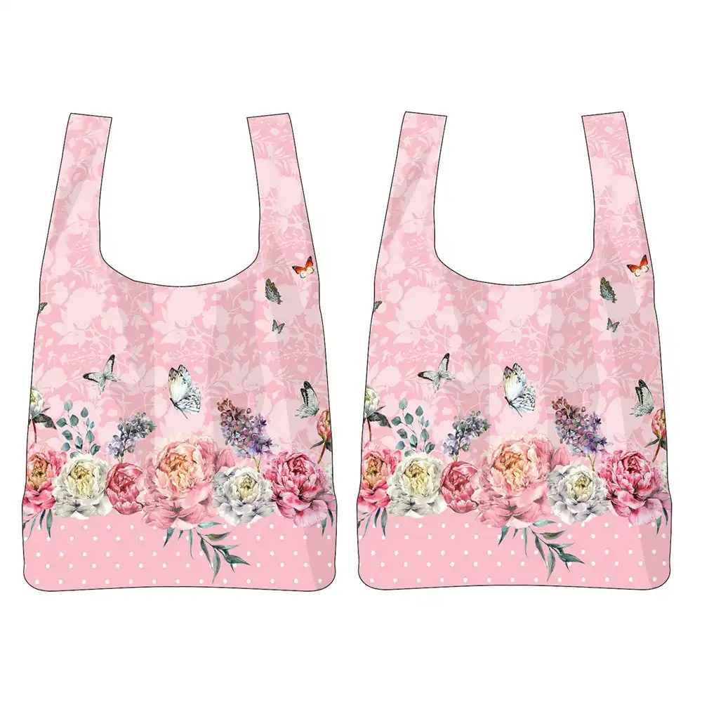 2PK Roses & Butterlifes Floral Decorative Botanical Pink Casual Tote Bag 65cm