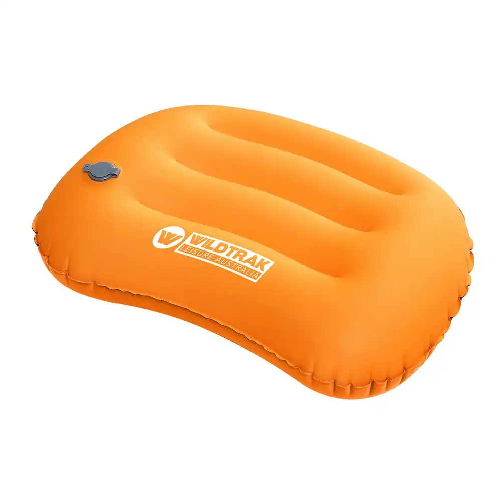 Wildtrak Compact 43x30cm Inflatable Pillow w/ Carry Bag Camping Bedding Orange