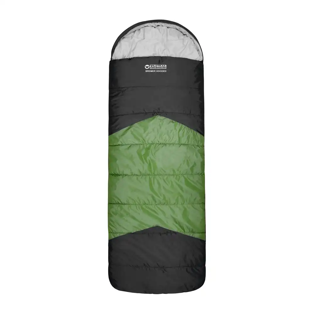 Wildtrak Bremer 220x80cm Hooded Sleeping Bag Outdoor Camping Sleeper Green/Black