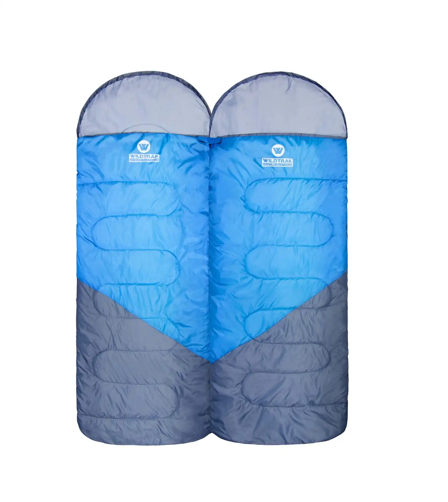 Wildtrak Gascoyne 230x70cm Hooded Twin Sleeping Bags Camping Sleeper Blue/Grey