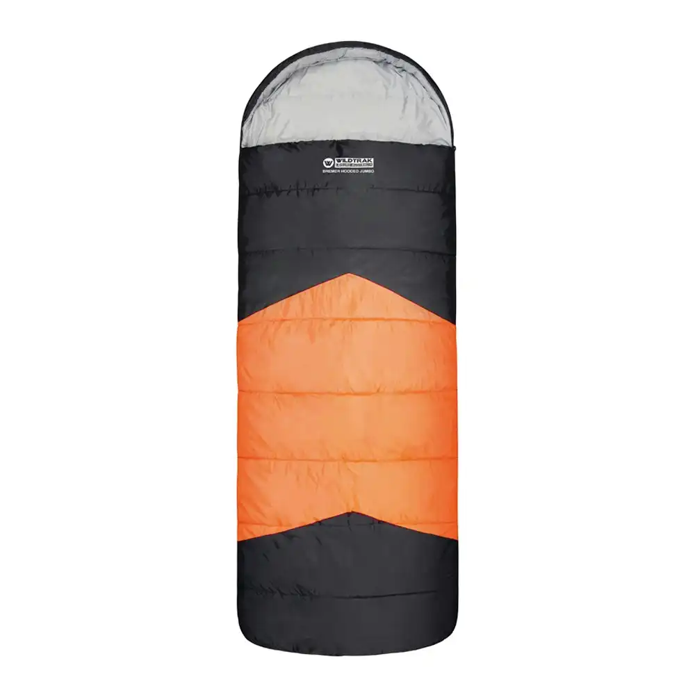 Wildtrak Bremer 230x90cm Hooded Jumbo Sleeping Bag Camping Sleeper Orange/Black