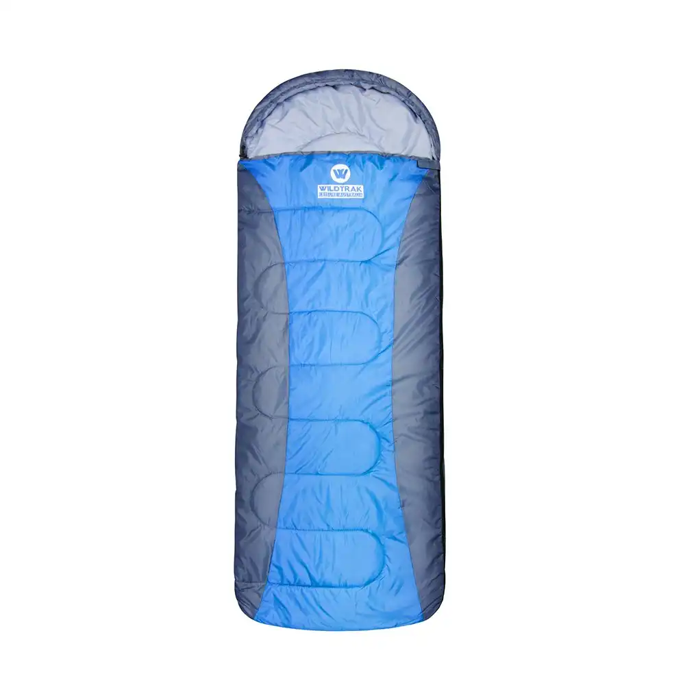 Wildtrak Forrest 230x75cm Hooded Sleeping Bag Thermal Camping Sleeper Blue/Grey
