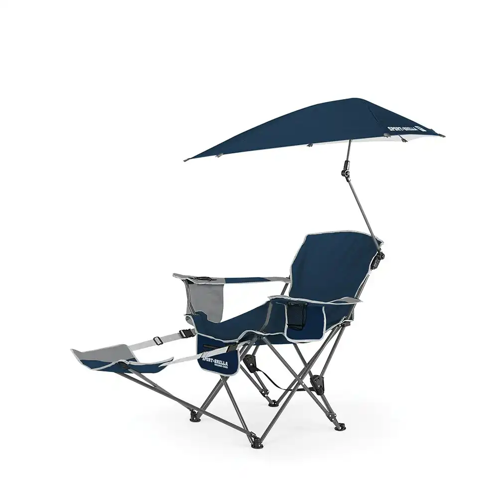 Sport-Brella Adjustable Reclining Chair Outdoor Seating w/ 360° Umbrella Blue