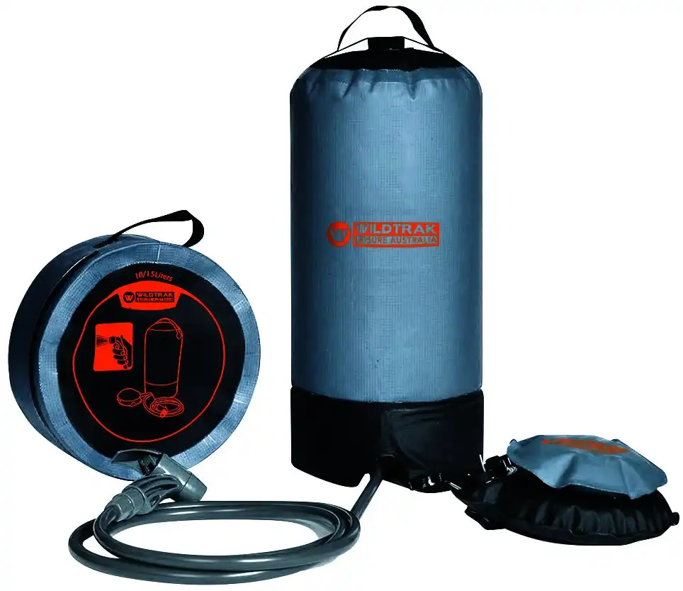 Wildtrak Heavy-Duty 15L Portable Shower Bag w/ Foot Pump Outdoor Camping Grey