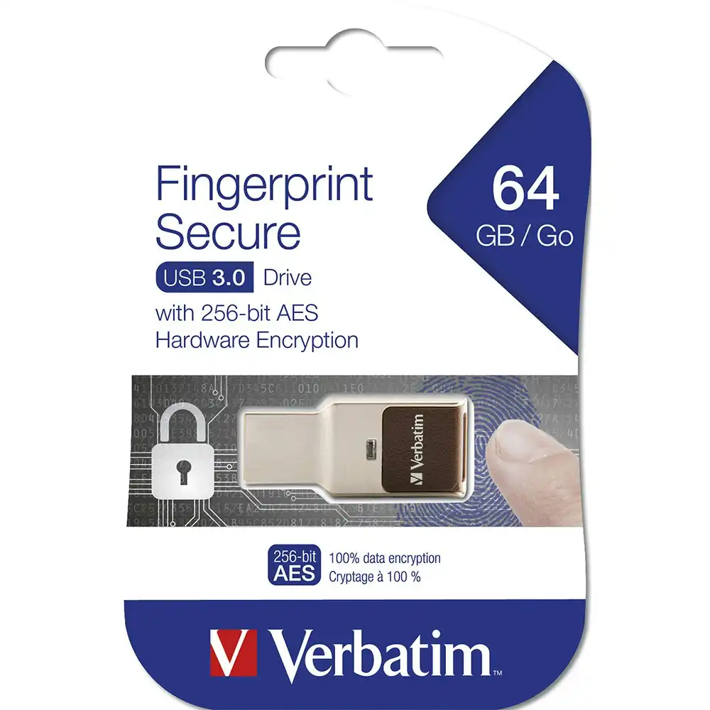 Verbatim Store'n'Go Fingerprint Secure 64GB USB 3.0 Drive Storage Stick For PC