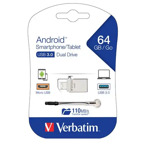 Verbatim Store'n'Go OTG MicroUSB 3.0 Drive 64GB Storage For Smartphone/Tablet