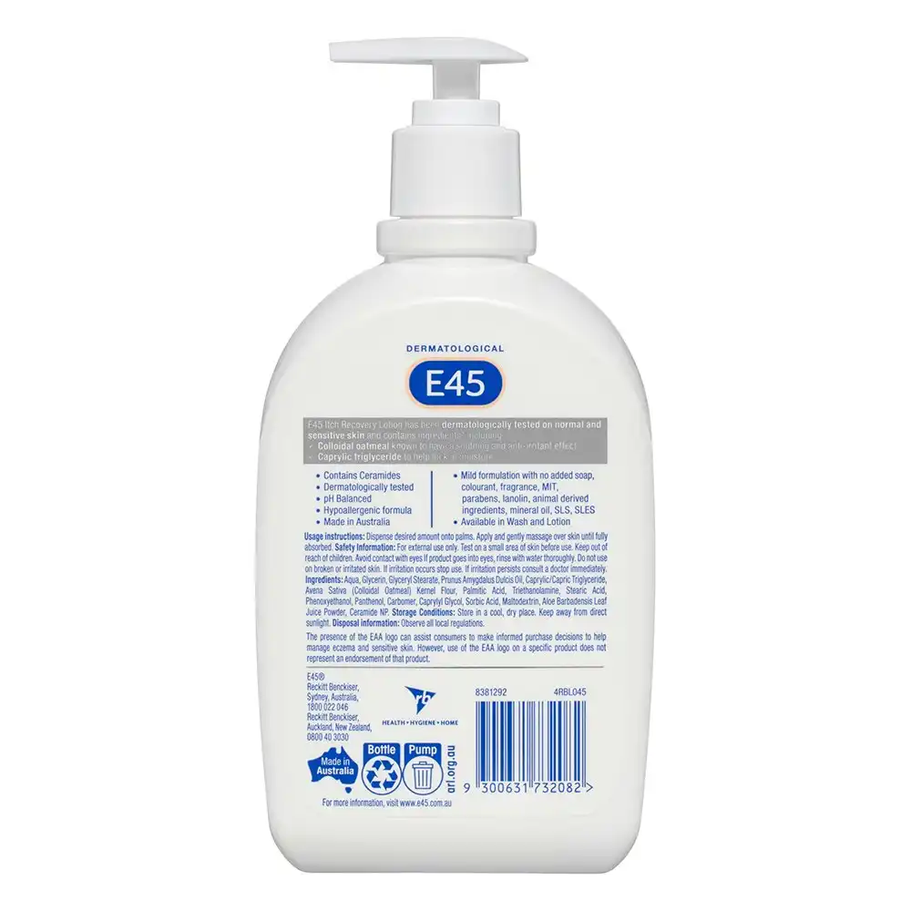 E45 Itch Recovery Moisturising/Soothing Lotion 500ml f/ Dry/Itchy/Sensitive Skin