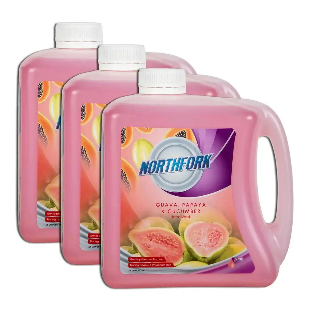3PK Northfork 2L Liquid Hand Wash Care Gentle Hand Soap Guava Papaya & Cucumber