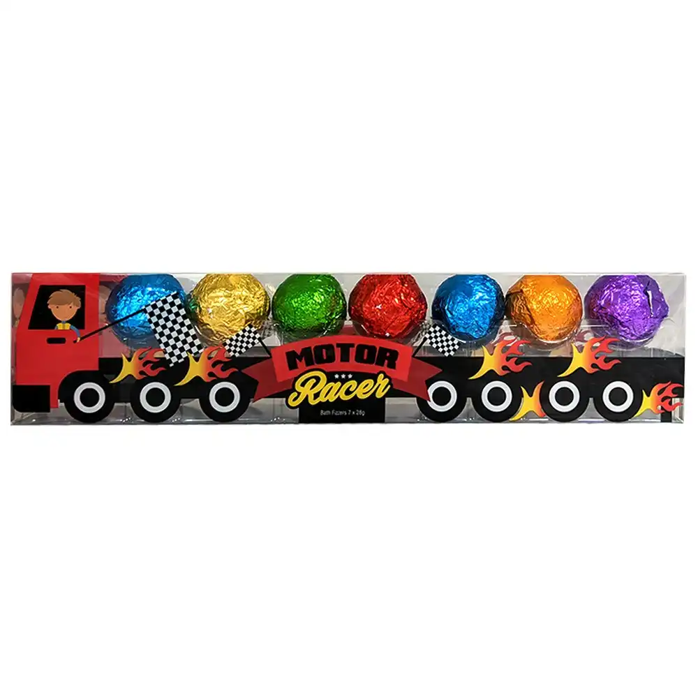 7pc Motor Racer Truck 28g Kids/Childrens Solid Bath Bomb Ball Fizzer Set 3y+