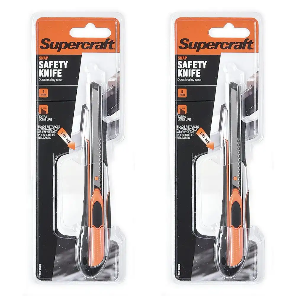 2x Supercraft 9mm Multipurpose Utility Snap Locking Safety Knife/Box Cutter Set