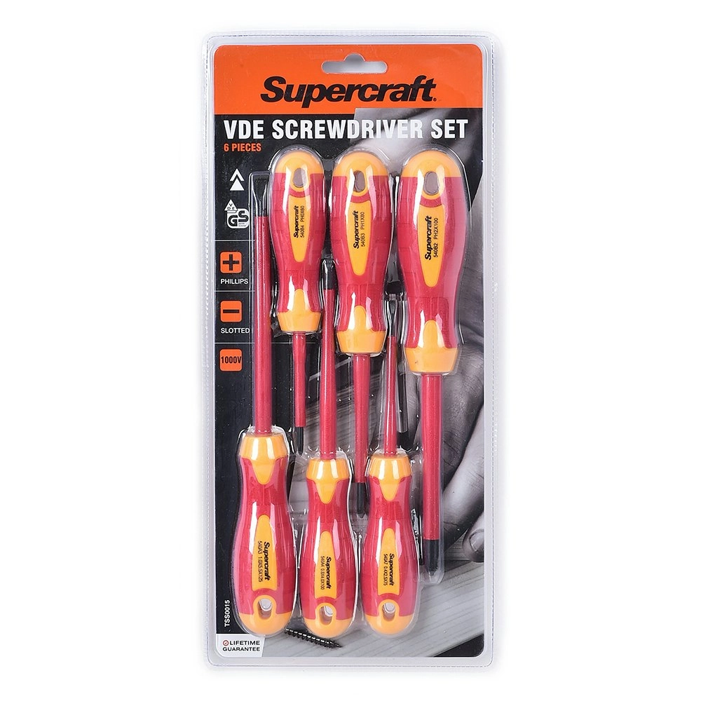 6pc Supercraft VDE 1000v Insulated Screwdriver Slotted/Philips Home DIY Set